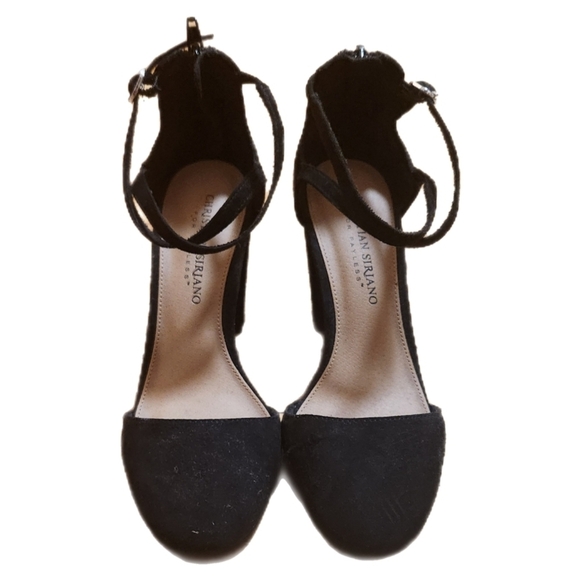 Christian Siriano Black Chunky Criss Cross Block Dress Heels - Picture 2 of 8